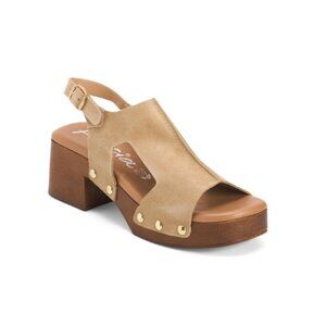 VALERIAS Beige Made In Spain Suede Studded Clog Heel Sandals